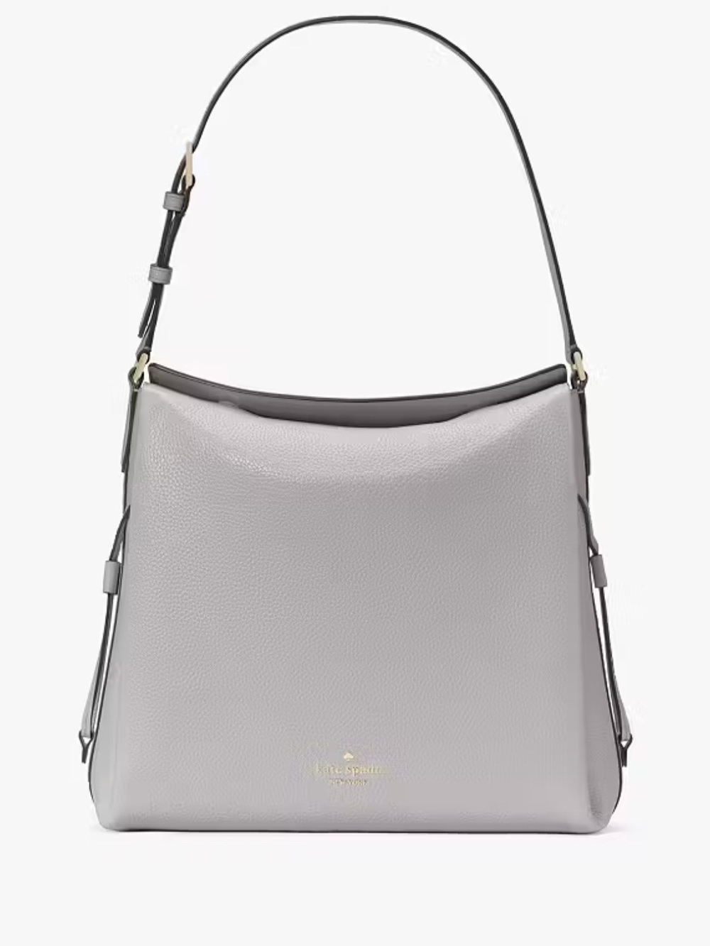 kate spade Gray Pebbled Leather Shoulder Tote with Gold Logo